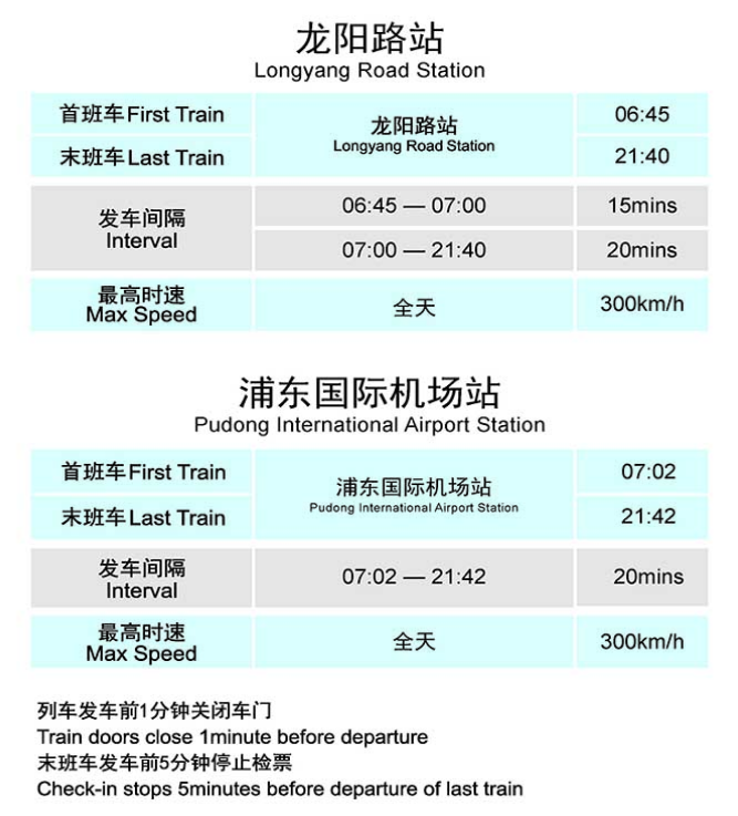 上海磁浮列車發(fā)車時間表