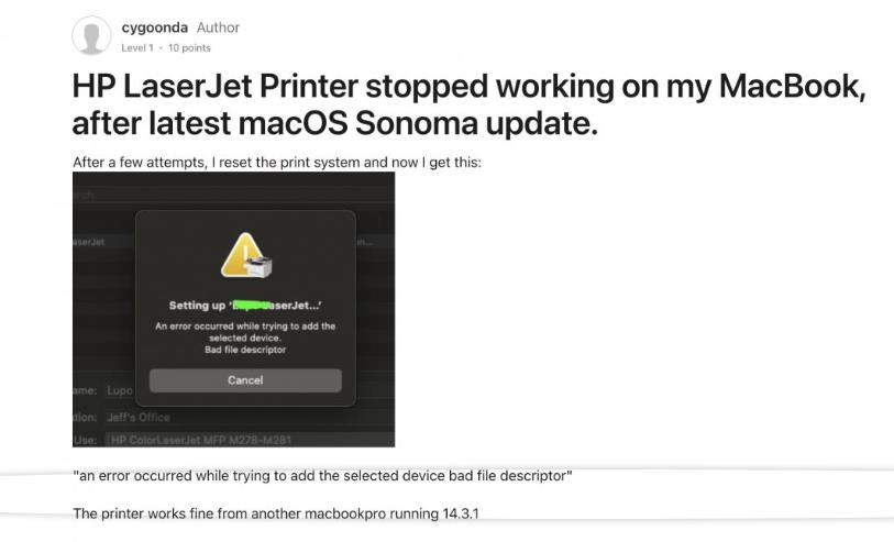 先別更新macOS Sonoma 14.4！問題連爆印表機功能恐失效(圖1)