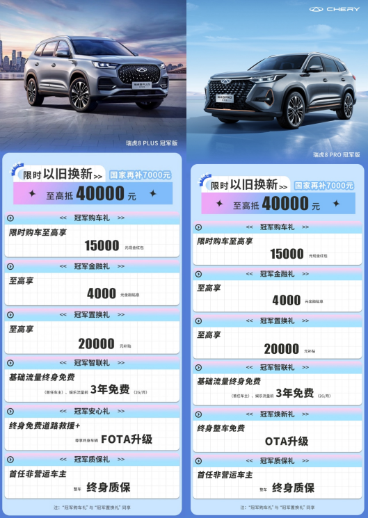全國限時1個月！瑞虎8冠軍家族火拼618，15000元紅包等你來搶