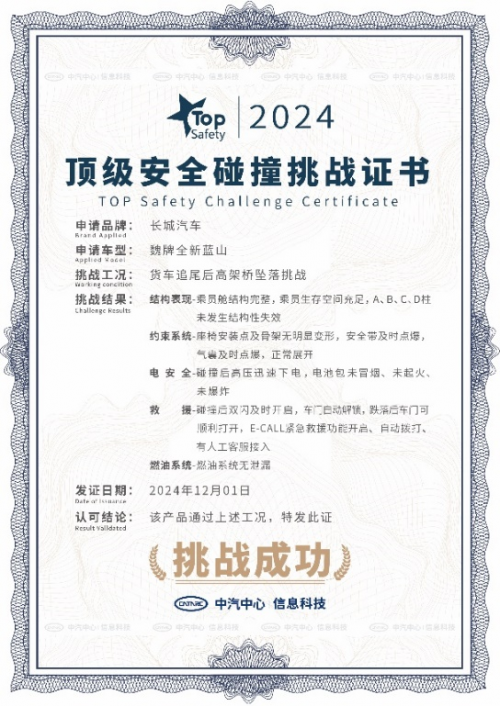 行業首個高架橋墜落挑戰成功通關！魏牌全新藍山實力演繹“頂級安全”